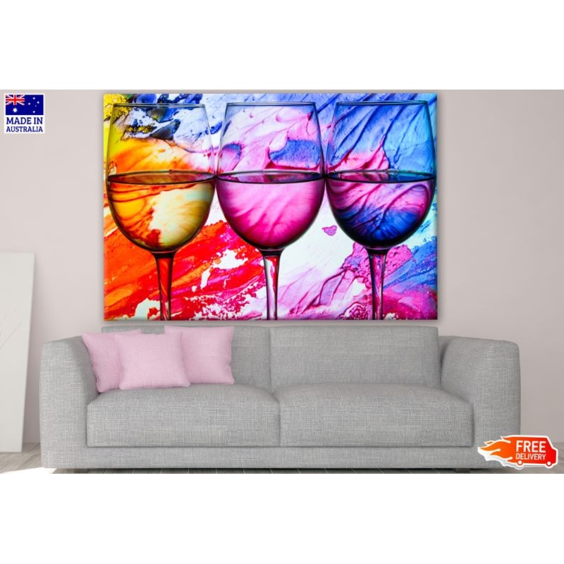 Wine Glasses & Abstract Paint Photograph Print 100% Australian Made