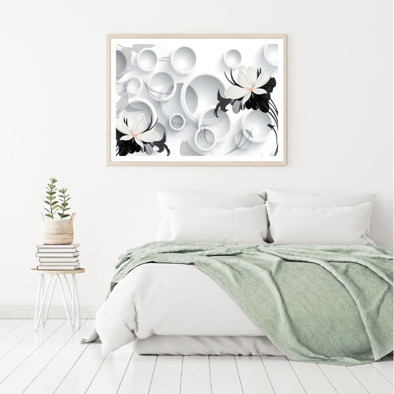 B&W Flowers & Circles 3D Design Home Decor Premium Quality Poster Print Choose Your Sizes