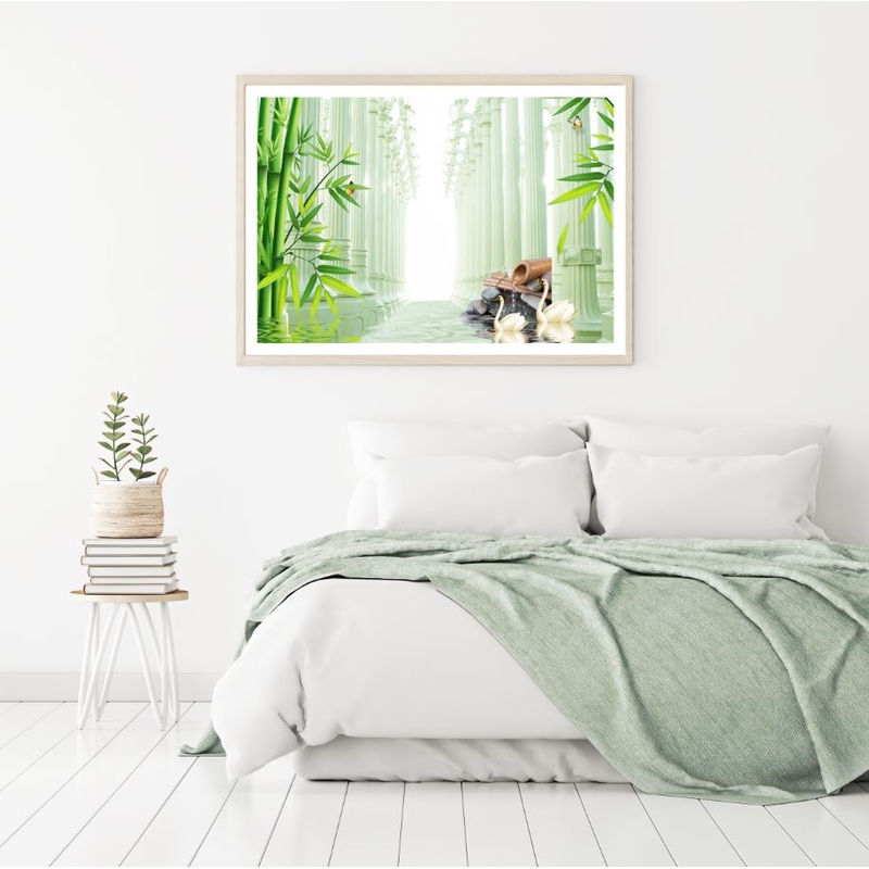 Bamboo Trees & Swans Digital Art Home Decor Premium Quality Poster Print Choose Your Sizes
