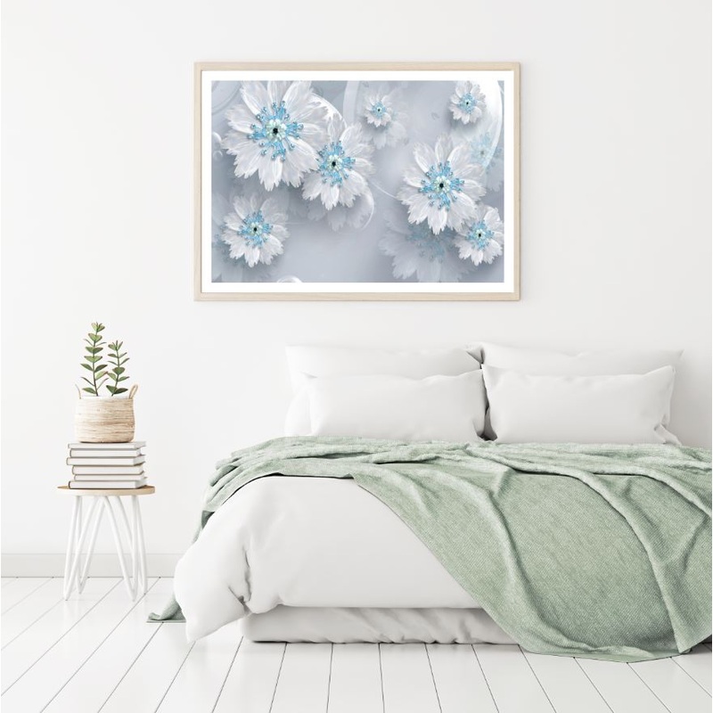 Blue & White Flowers 3D Design Home Decor Premium Quality Poster Print Choose Your Sizes