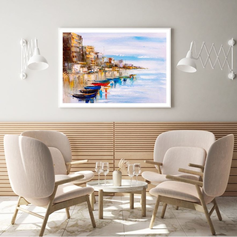 Boats & Buildings Abstract Watercolor Painting Home Decor Premium Quality Poster Print Choose Your Sizes