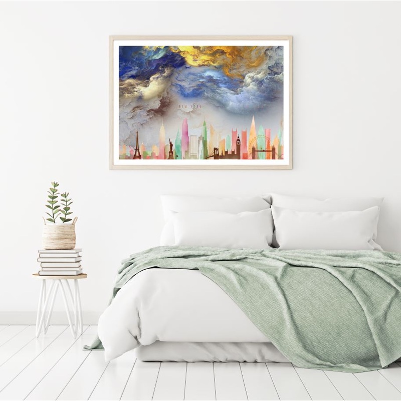 Vector City & Abstract Sky Design Home Decor Premium Quality Poster Print Choose Your Sizes