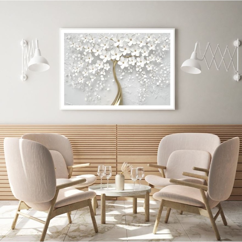 White & Gold Flower Tree 3D Art Design Home Decor Premium Quality Poster Print Choose Your Sizes