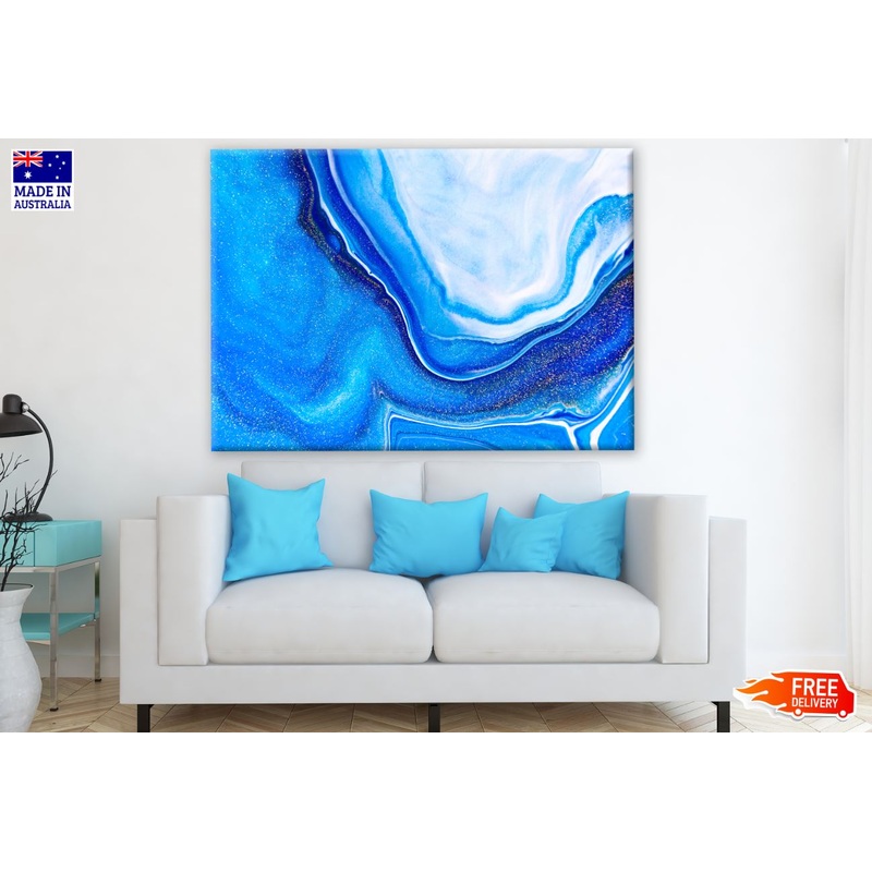 Blue White & Gold Dust Abstract Print 100% Australian Made