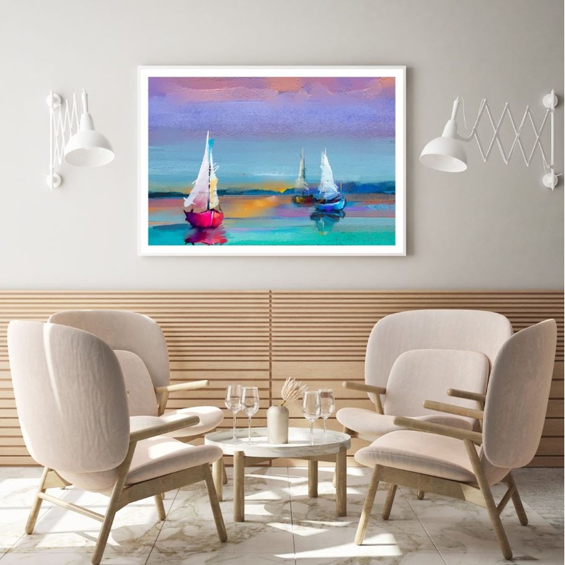 Boats on Sea Watercolor Painting Home Decor Premium Quality Poster Print Choose Your Sizes