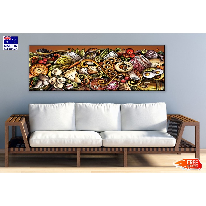 Panoramic Canvas Colorful Food & Shapes Design High Quality 100% Australian Made Wall Canvas Print Ready to Hang