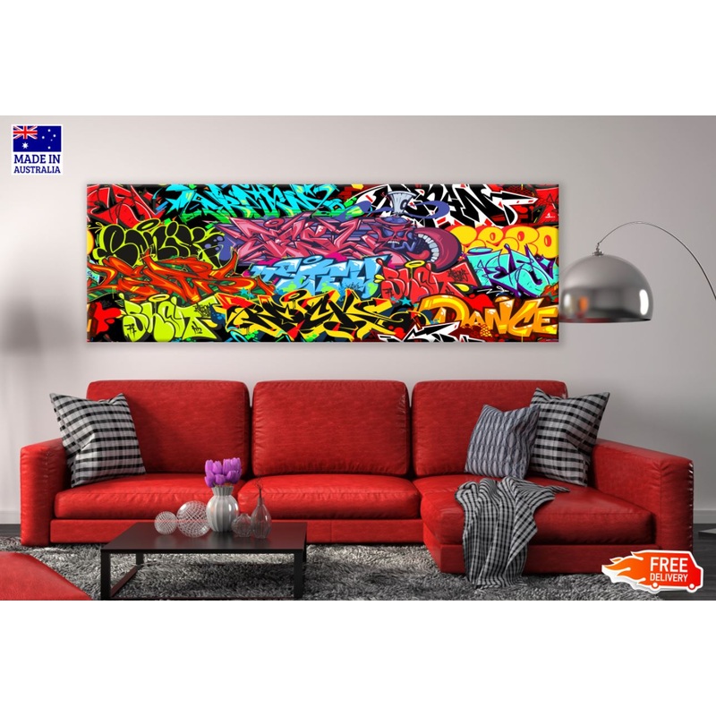 Panoramic Canvas Wall Graffiti Art Design High Quality 100% Australian Made Wall Canvas Print Ready to Hang