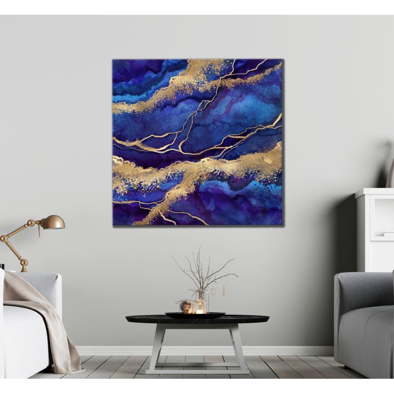 Square Canvas Blue & Gold Abstract Design High Quality Print 100% Australian Made