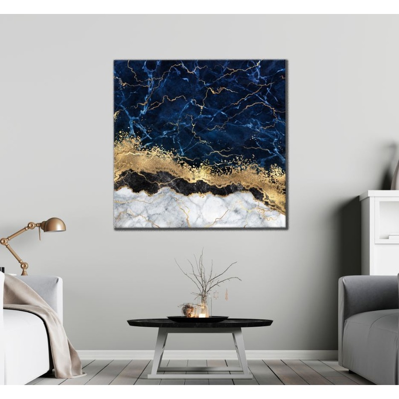 Square Canvas Dark Blue & Gold Abstract Design High Quality Print 100% Australian Made
