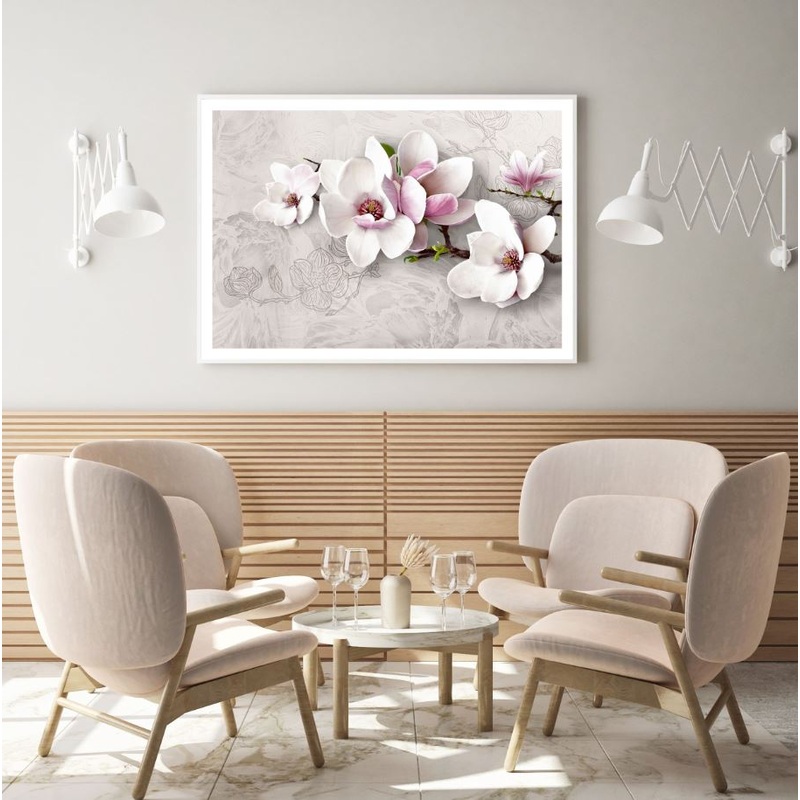 White & Pink Flowers 3D Design Home Decor Premium Quality Poster Print Choose Your Sizes