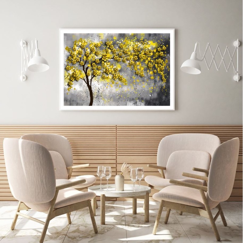 Yellow Flowers Tree 3D Design Home Decor Premium Quality Poster Print Choose Your Sizes