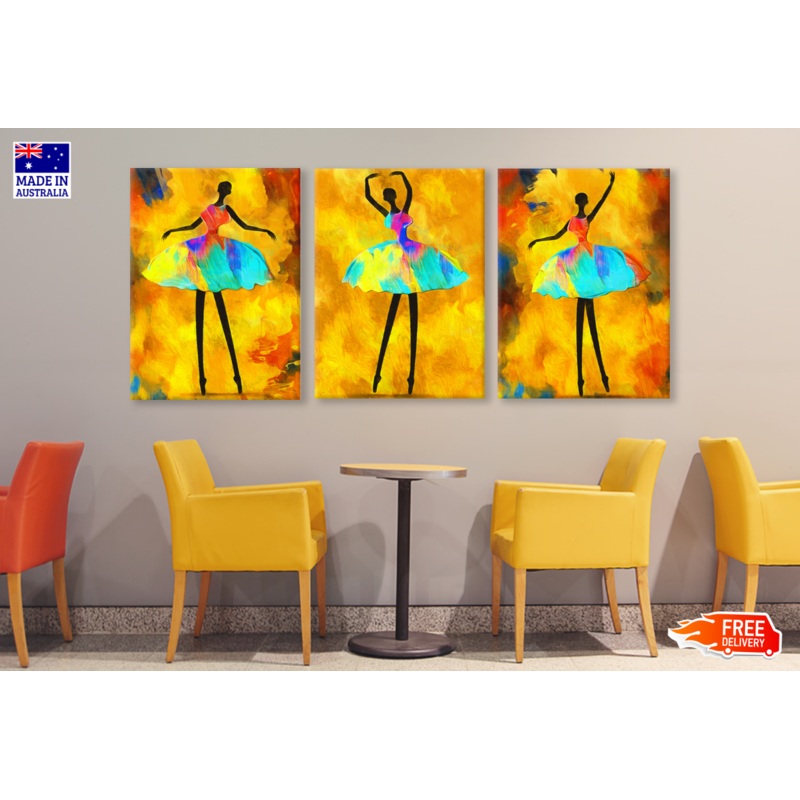 3 Set of Colourful Ballet Girls Painting High Quality print 100% Australian made wall Canvas ready to hang