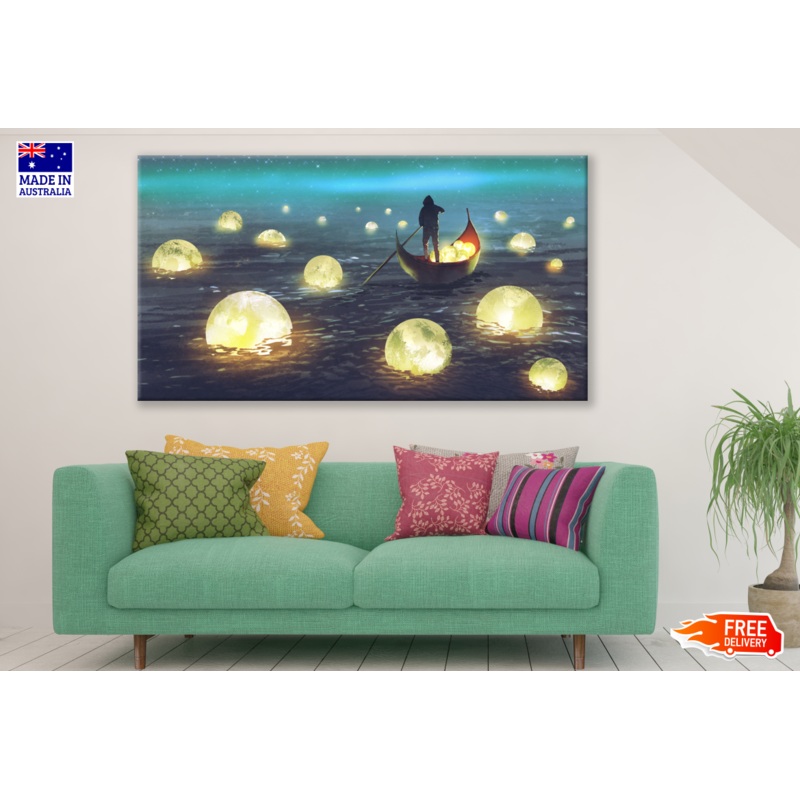 Abstract Colourful Moons on Water imaginary Painting Print 100% Australian Made