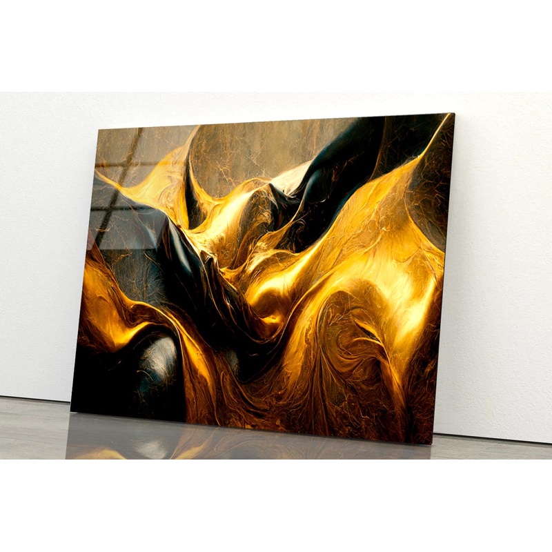 Black And Gold Waves Abstract  Acrylic Glass Print Tempered Glass Wall Art 100% Made in Australia Ready to Hang
