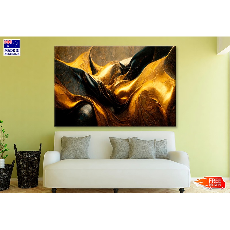 Black And Gold Waves Abstract Wall Art Decor 100% Australian Made