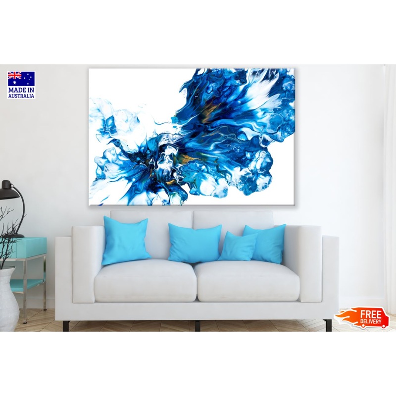 Blue & Gold Abstract Paint Design Print 100% Australian Made