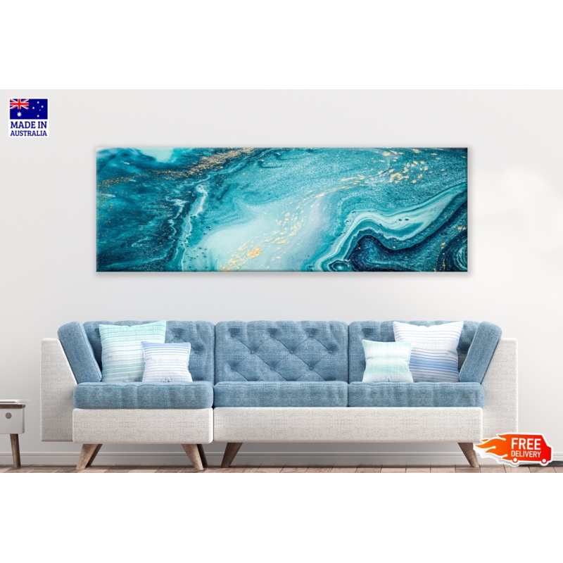 Panoramic Canvas Blue Green Abstract Design High Quality 100% Australian made wall Canvas Print ready to hang
