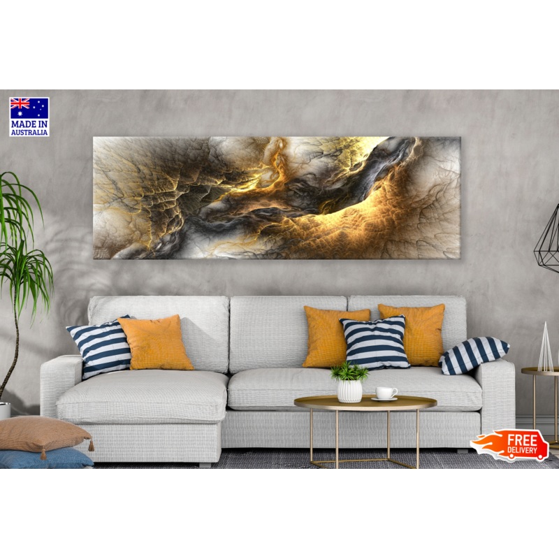 Panoramic Canvas Gold Black Abstract Design High Quality 100% Australian made wall Canvas Print ready to hang