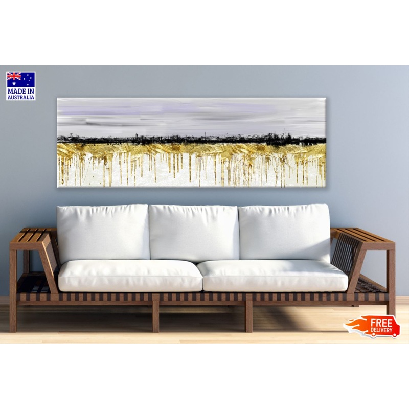 Panoramic Canvas Gold Black & White High Quality 100% Australian Made Wall Canvas Print Ready to Hang