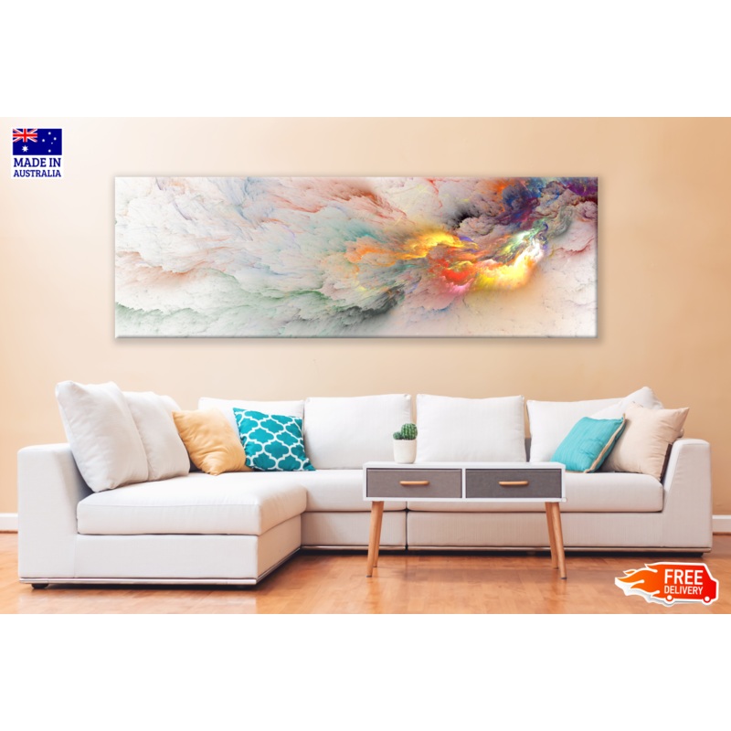 Panoramic Canvas Yellow Red Grey Abstract Design High Quality 100% Australian made wall Canvas Print ready to hang