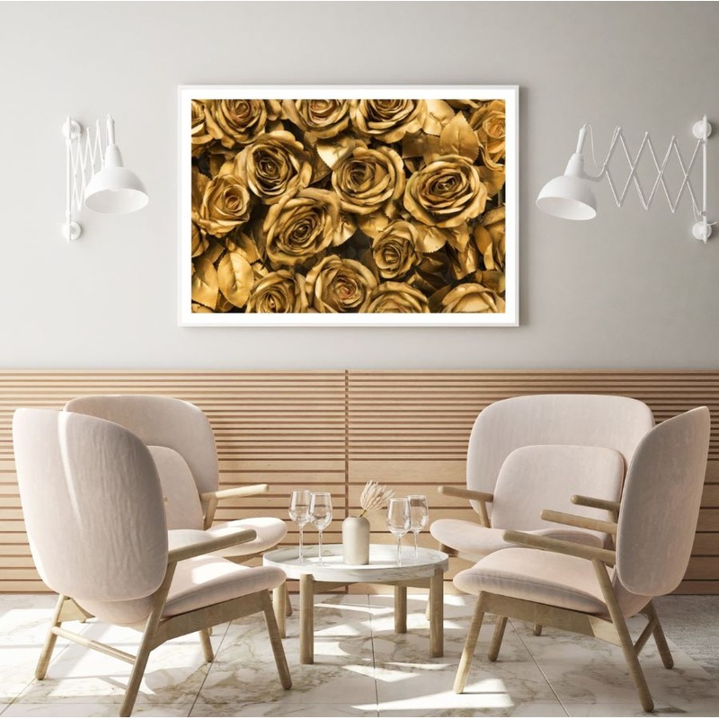 Rose Flowers Gold Photograph Home Decor Premium Quality Poster Print Choose Your Sizes