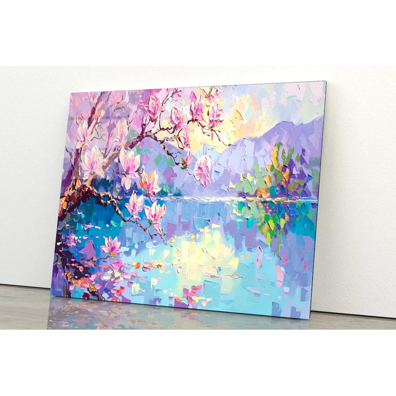 Watercolor Of Cherry Blossoms Landscape  Acrylic Glass Print Tempered Glass Wall Art 100% Made in Australia Ready to Hang