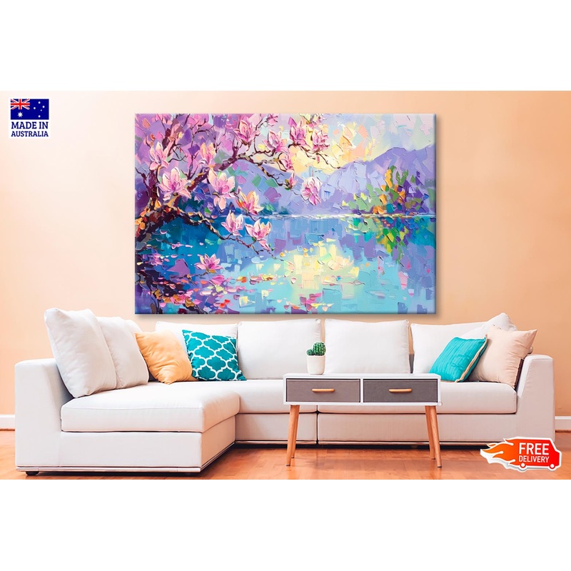Watercolor Of Cherry Blossoms Landscape Wall Art Decor 100% Australian Made