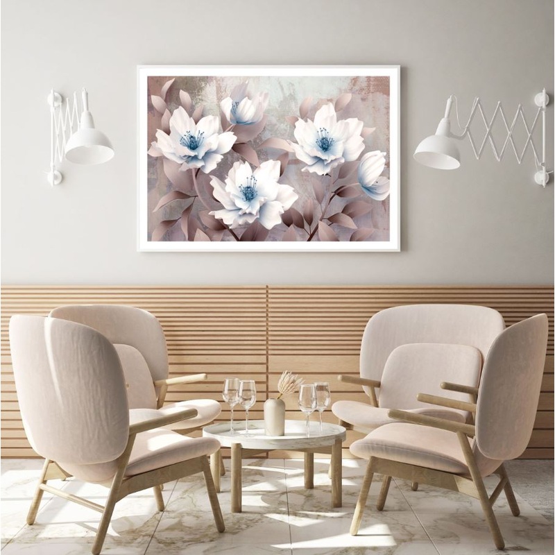 White Flowers 3D Design Home Decor Premium Quality Poster Print Choose Your Sizes