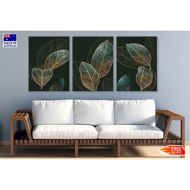 3 Set of Abstract Leaves Design High Quality Print 100% Australian Made Wall Canvas Ready to Hang