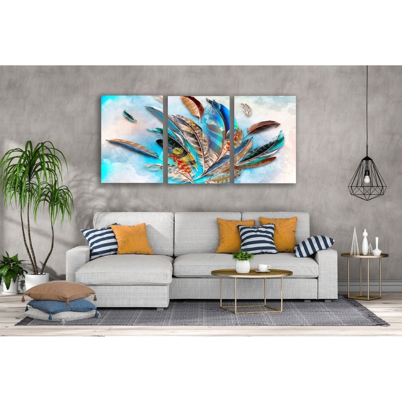 3 Set of Colorful Feathers Watercolor Painting High Quality Print 100% Australian Made Wall Canvas Ready to Hang
