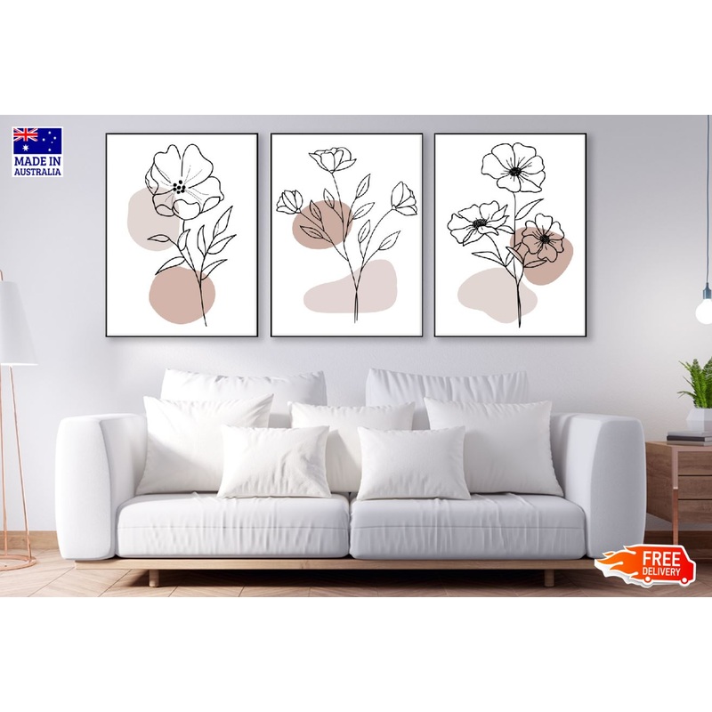 3 Set of Floral Line Vector Art High Quality Print 100% Australian Made Wall Canvas Ready to Hang
