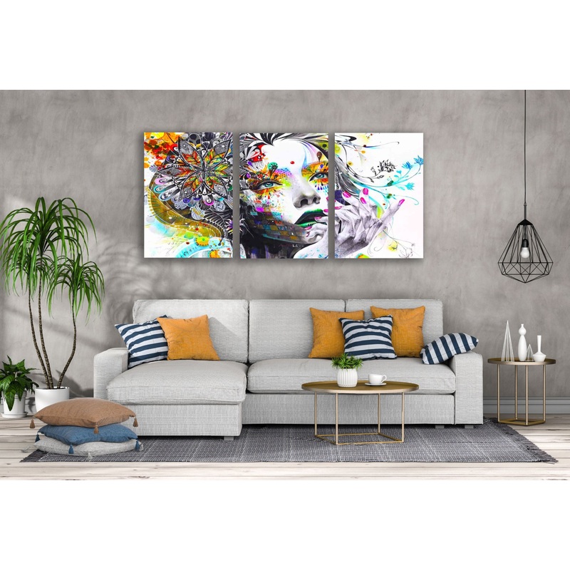 3 Set of Girl Face Abstract Design High Quality Print 100% Australian Made Wall Canvas Ready to Hang
