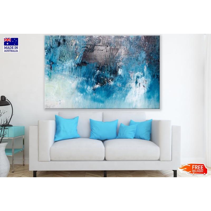 Blue Black & White Abstract Paint Print 100% Australian Made