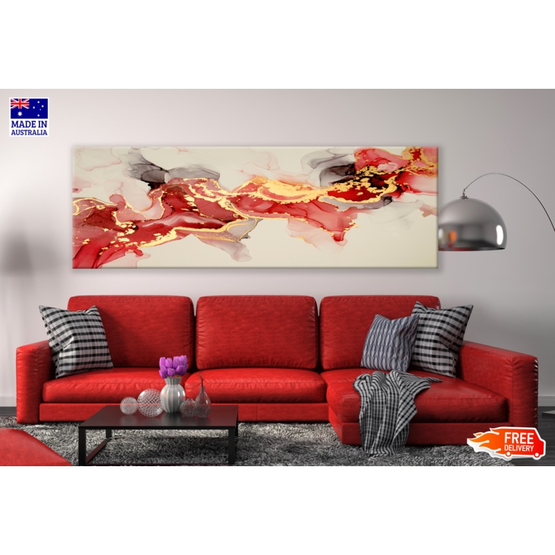 Panoramic Canvas Colourful Red, Black & Gold Abstract Design High Quality 100% Australian made wall Canvas Print ready to hang
