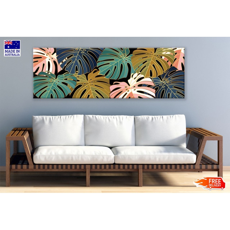 Panoramic Canvas  Leaves Abstract Art High Quality 100% Australian Made Wall Canvas Print Ready to Hang
