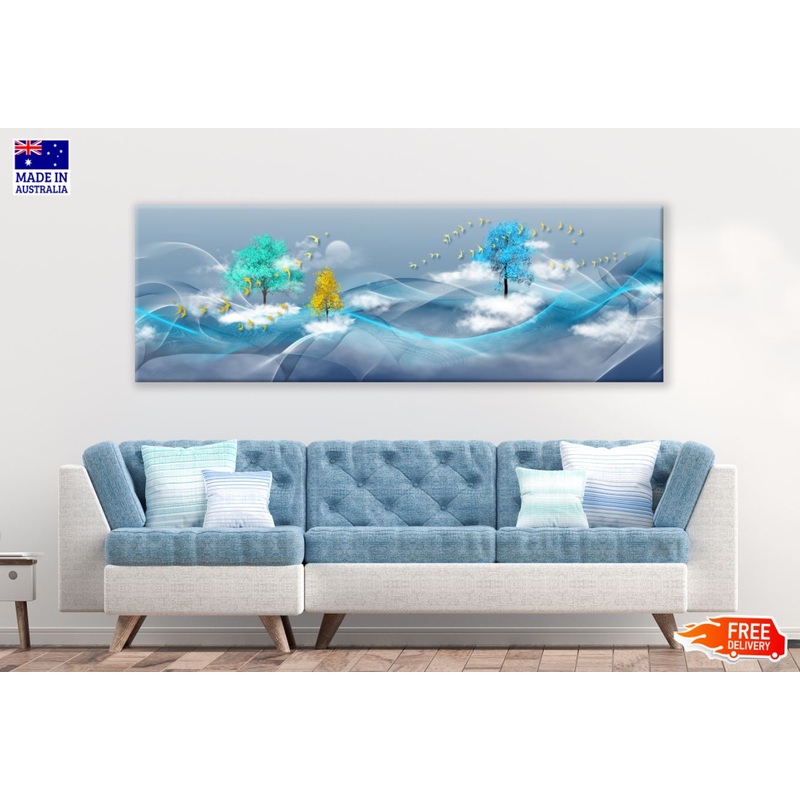 Panoramic Canvas Mountains & Trees Colorful Abstract Design High Quality 100% Australian made wall Canvas Print ready to hang
