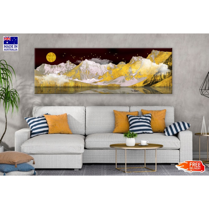 Panoramic Canvas Mountains View Abstract Design High Quality 100% Australian made wall Canvas Print ready to hang