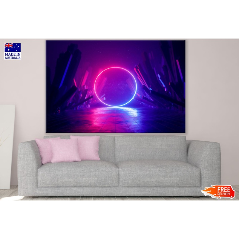 Pink & Blue Neon Circle Design Print 100% Australian Made