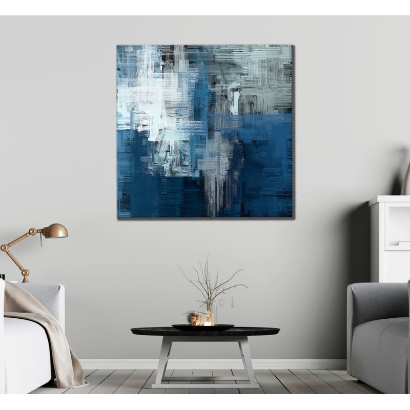 Square Canvas Black Blue & White Abstract Painting High Quality Print 100% Australian Made