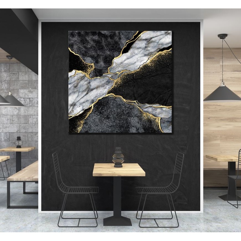 Square Canvas Black, White & Gold Abstract Design High Quality Print 100% Australian Made