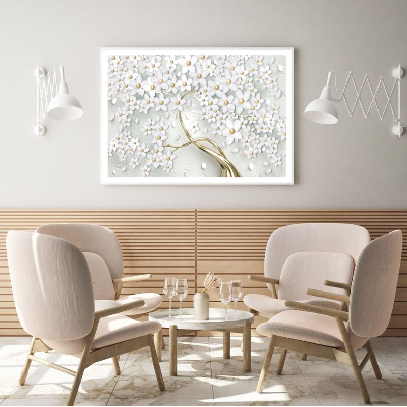 White & Gold Flower Tree Design Home Decor Premium Quality Poster Print Choose Your Sizes