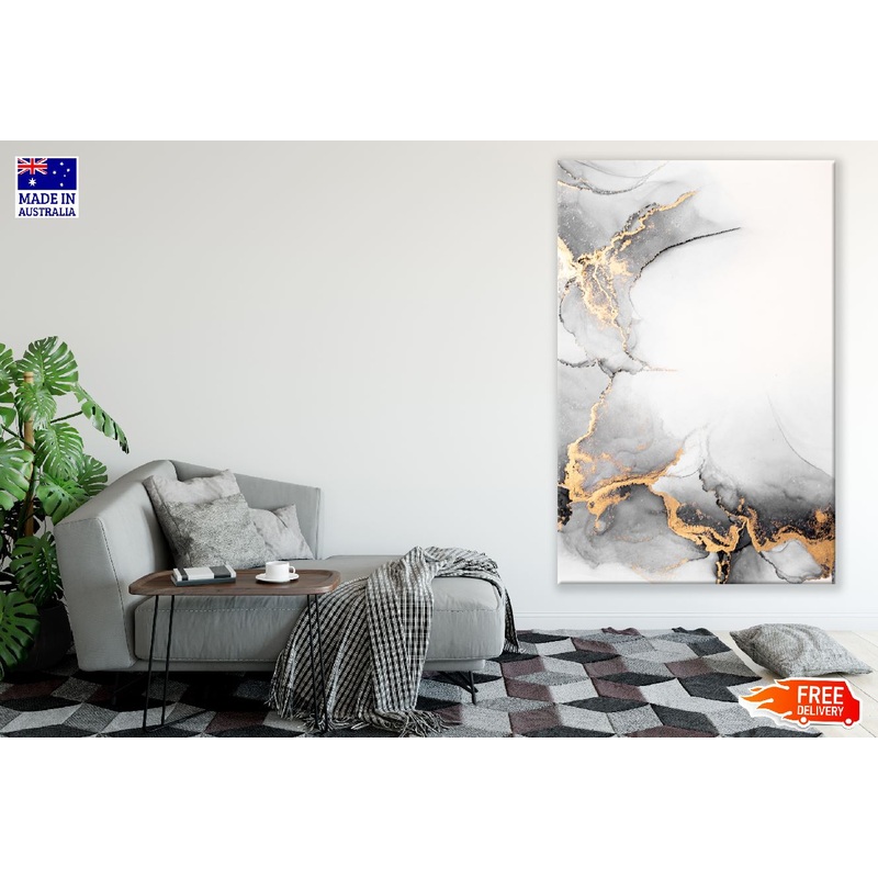 White Gold & Grey Abstract Design Print 100% Australian Made