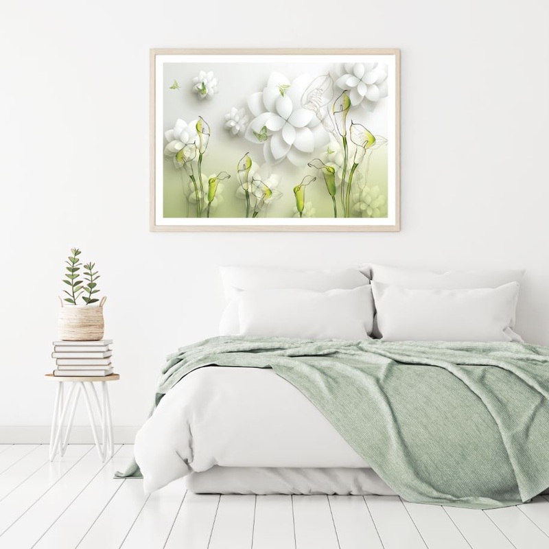 White & Green Floral Design Home Decor Premium Quality Poster Print Choose Your Sizes