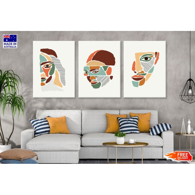 3 Set of Abstract Faces Design High Quality Print 100% Australian Made Wall Canvas Ready to Hang