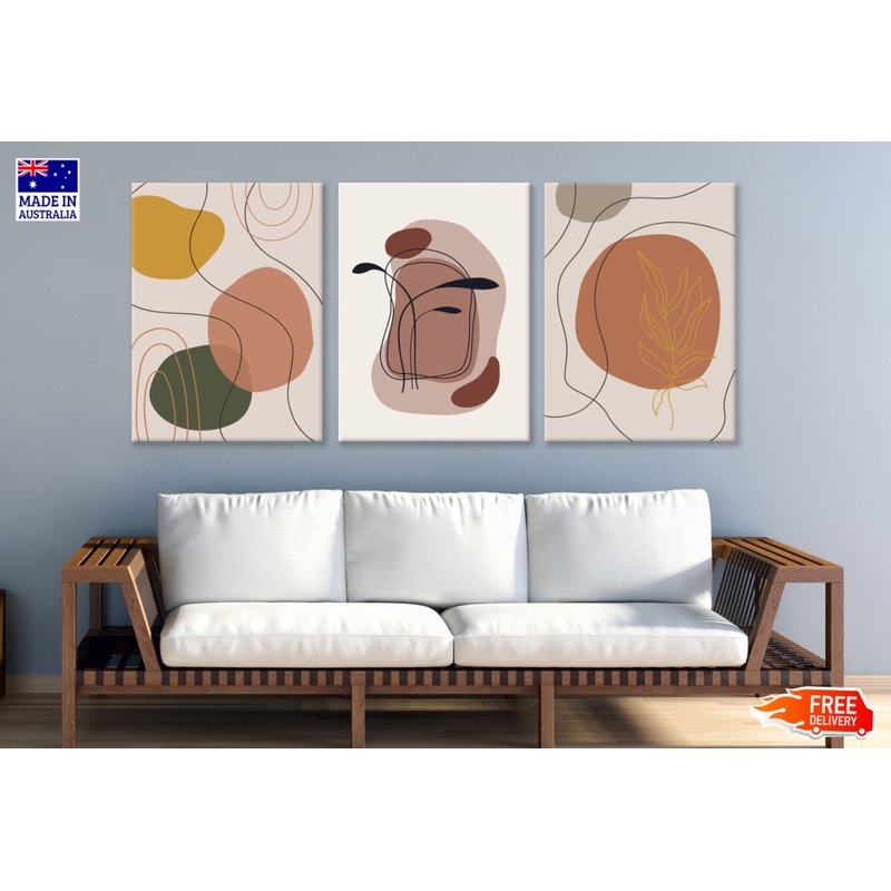 3 Set of Abstract Shapes Painting High Quality Print 100% Australian Made Wall Canvas Ready to Hang