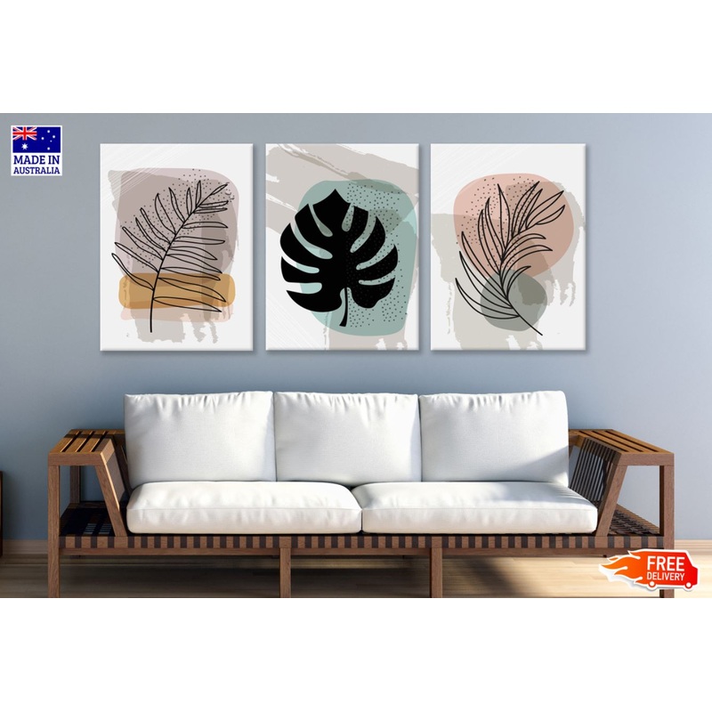 3 Set of Colorful Leaves Design High Quality Print 100% Australian Made Wall Canvas Ready to Hang