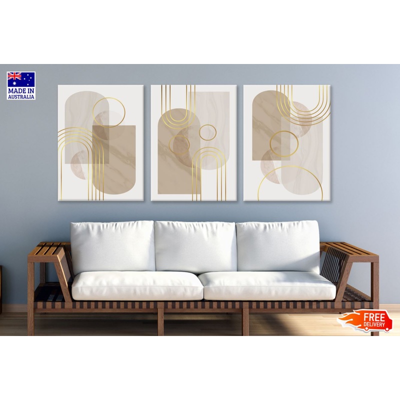 3 Set of Golden Abstract Shapes High Quality Print 100% Australian Made Wall Canvas Ready to Hang
