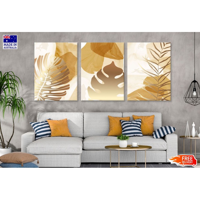 3 Set of Golden Leaves Vector Art High Quality Print 100% Australian Made Wall Canvas Ready to Hang