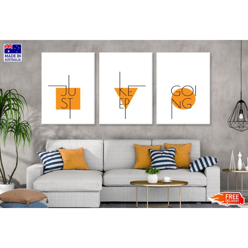 3 Set of Just Keep Going Word Art High Quality Print 100% Australian Made Wall Canvas Ready to Hang