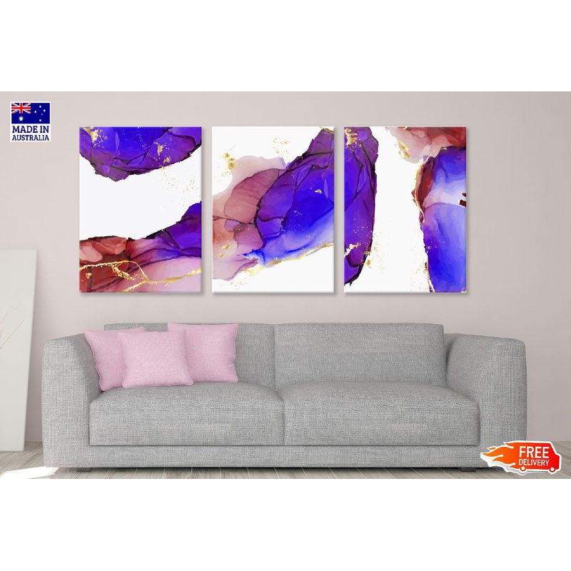 3 Set of Purple & Brown Abstract High Quality Print 100% Australian Made Wall Canvas Ready to Hang